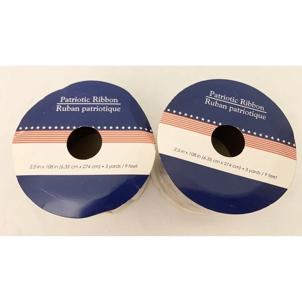 (2) Lot New PATRIOTIC Nylon Ribbon Stars USA 4th America Gift Wrapping 9 Ft Each